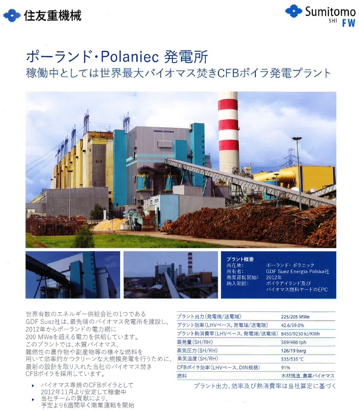 ポーランド・Polaniec発電所　稼働中としては世界最大バイオマス焚きCFBボイラ発電プラント